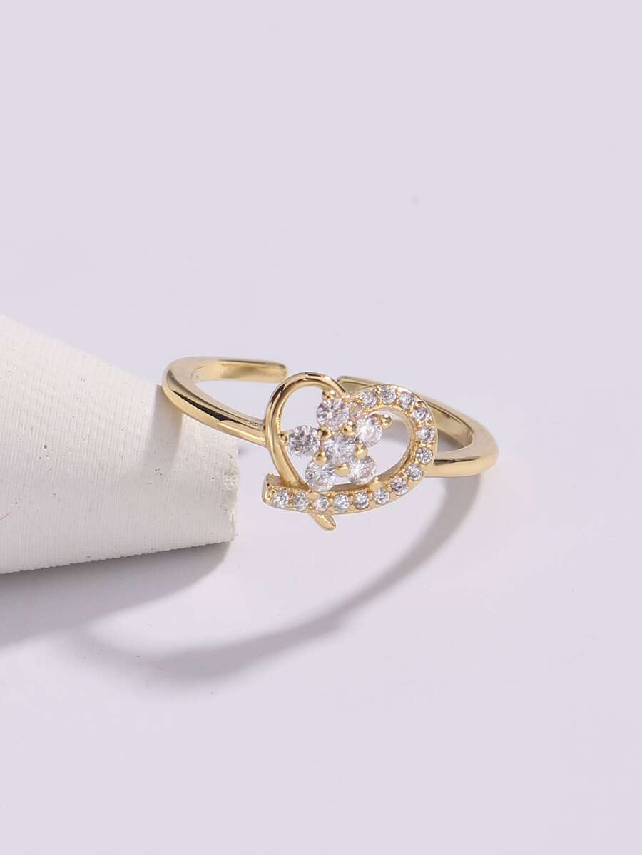 Nhẫn Pha lê Trang trí trái tim - Vàng - Xem 1