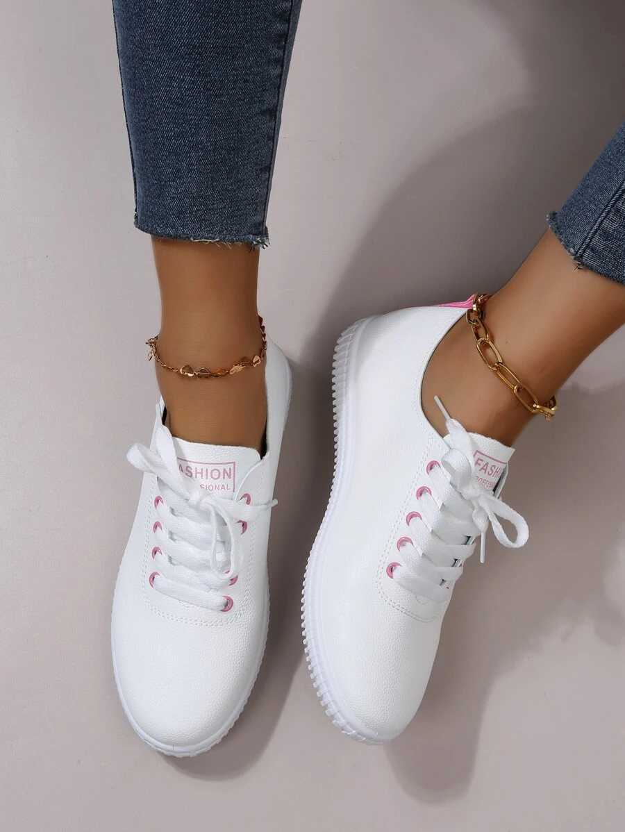 Letter Graphic Lace-up Front Skate Shoes - Pink - View 1