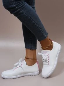 Letter Graphic Lace-up Front Skate Shoes - Pink - View 2