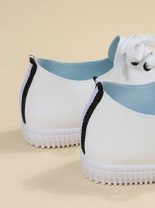 秋冬字母图案系带滑板鞋，白色纯色运动女式休闲运动鞋，女式运动鞋 - 白色 - 查看 6