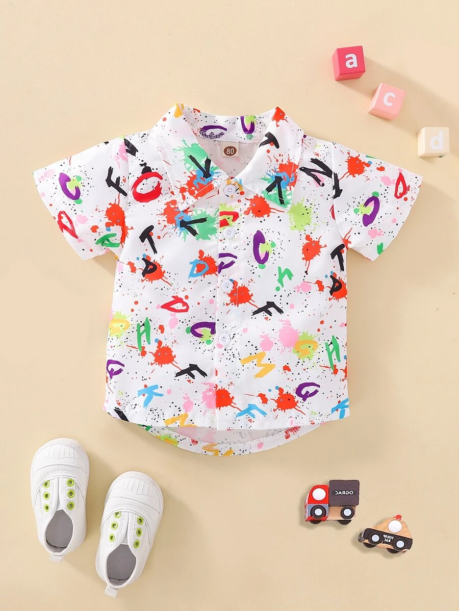 Baby Boy Letter & Paint Drip Print Shirt - Multicolor - View 1