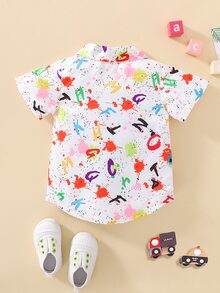 Baby Boy Letter & Paint Drip Print Shirt - Multicolor - View 2