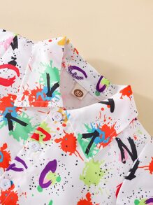 Baby Boy Letter & Paint Drip Print Shirt - Multicolor - View 3