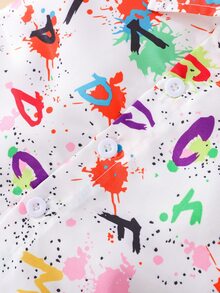 Baby Boy Letter & Paint Drip Print Shirt - Multicolor - View 4