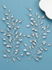 2 piezas Banda de pelo con diseño de diamante de imitación nupcial - Plateado - Ver 1