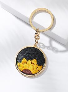 向日葵刺繡圓形吊飾鑰匙圈 - 彩色 - 查看 1