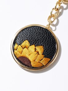 向日葵刺繡圓形吊飾鑰匙圈 - 彩色 - 查看 5