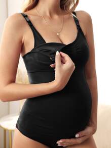 SHEIN Maternidad 3 piezas Sujetador de lactancia fruncido - Negro - Ver 2