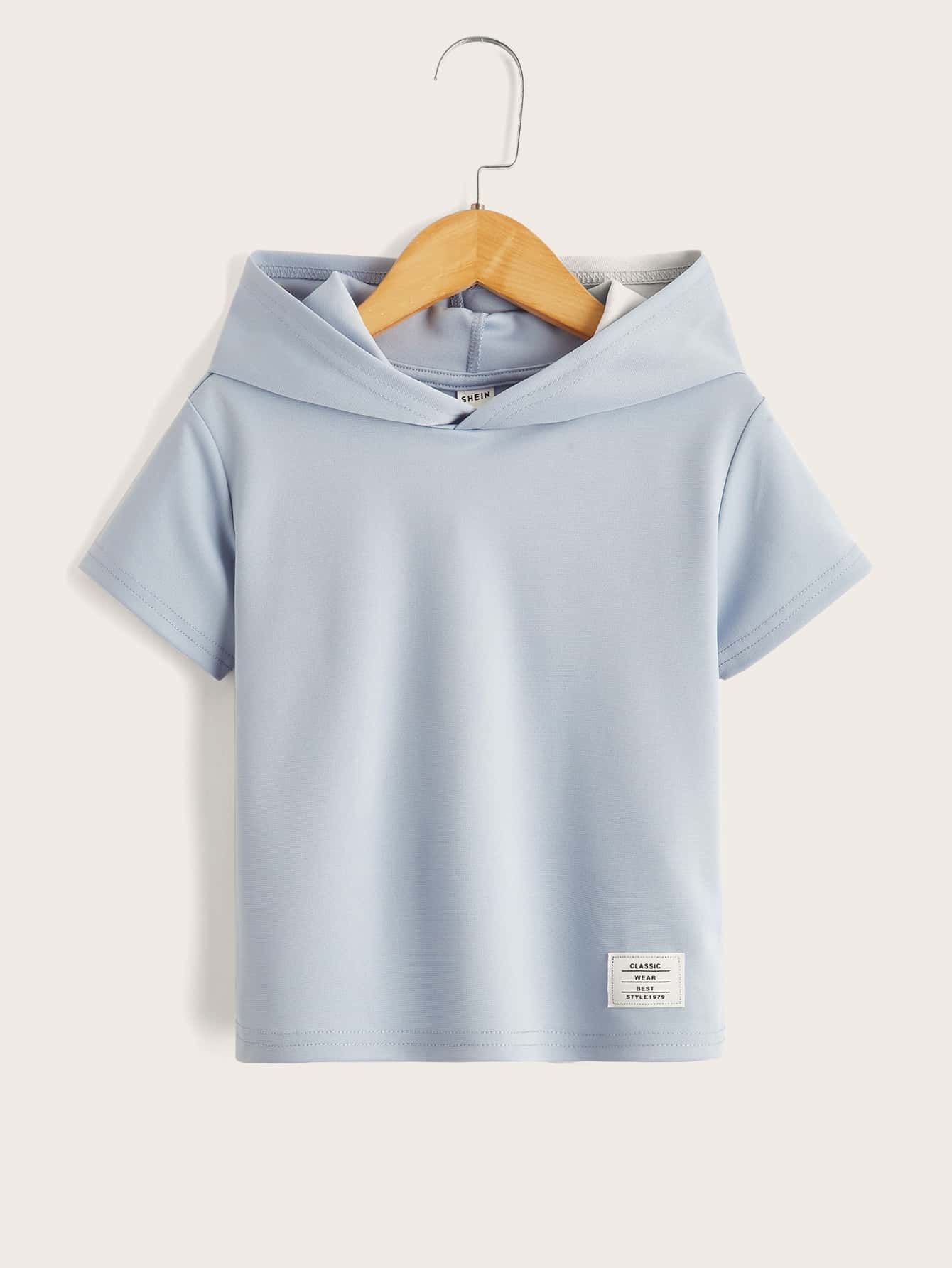 SHEIN Tops con trai lớn Đắp vá Lá thư Giải trí - Màu xanh nhạt - Xem 1