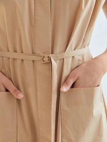 MOTF PREMIUM 腰帶襯衫洋裝 - 卡其色 - 查看 5