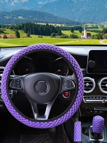 MEIKAXIU 3入組汽車方向盤套和手刹罩和換檔蓋 - 紫色 - 查看 2
