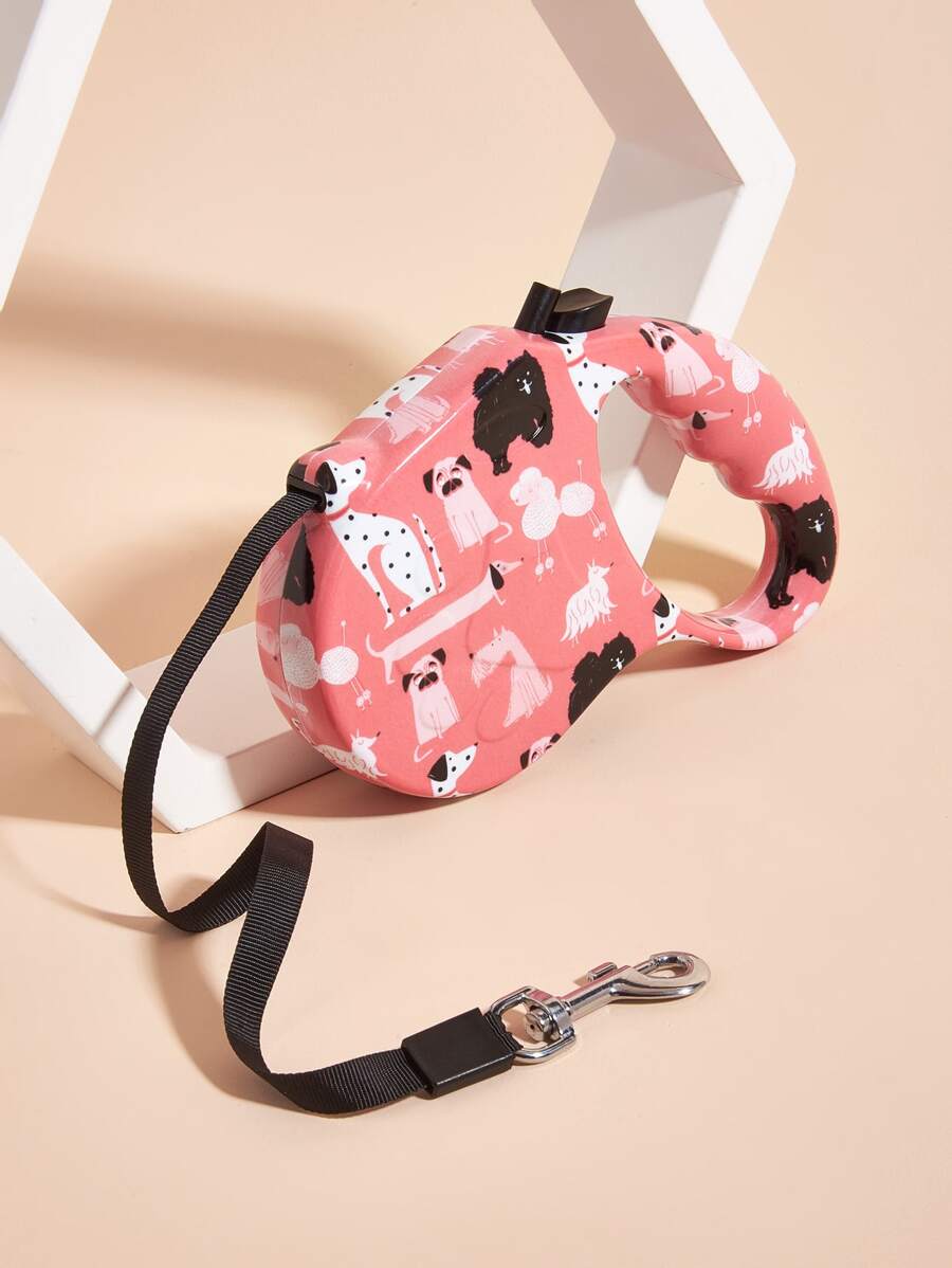 動物印花可伸縮寵物牽引繩 - 西瓜粉 - 查看 1