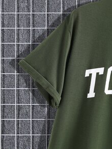 Manfinity Tops Nam Lá thư Giải trí - Màu xanh lá cây đậm - Xem 3