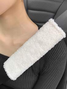 1pc Plain Car Seat Belt Cover - White - View 1