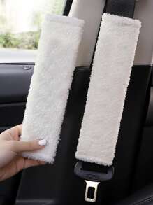 1pc Plain Car Seat Belt Cover - White - View 4