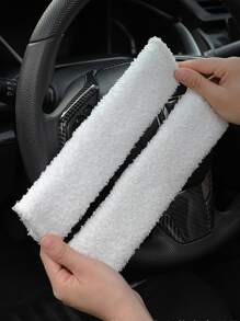 1pc Plain Car Seat Belt Cover - White - View 5