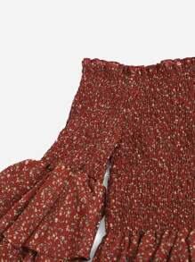 Breezaya 碎花褶皱紧身胸衣露肩连衣裙度假海滩装女款