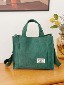 新風格簡約風燈芯絨小方形手提包Ins時尚潮流單肩包適合女士 - 綠色 - 查看 1