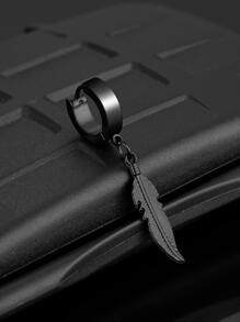 1 pieza de moda y popular, pendiente de acero inoxidable con abalorio de hoja para hombre, para regalo de joyería y para un aspecto elegante - Negro - Ver 1