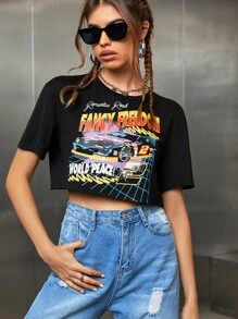 Áo thun nữ Ô tô/xe hơi Lá thư Giải trí - màu đen - Xem 1