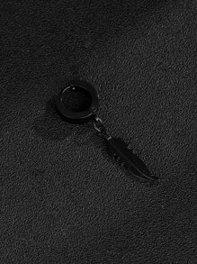 1 pieza de moda y popular, pendiente de acero inoxidable con abalorio de hoja para hombre, para regalo de joyería y para un aspecto elegante - Negro - Ver 2