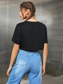 Áo thun nữ Ô tô/xe hơi Lá thư Giải trí - màu đen - Xem 2