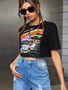 Áo thun nữ Ô tô/xe hơi Lá thư Giải trí - màu đen - Xem 6