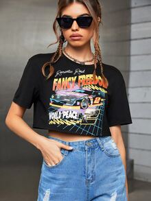 Áo thun nữ Ô tô/xe hơi Lá thư Giải trí - màu đen - Xem 7