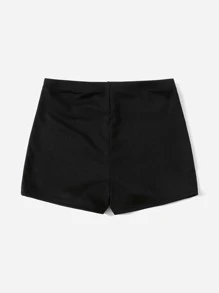 Swim Vcay Tween Girl Plain Rib Bikini Shorts - Black - View 2