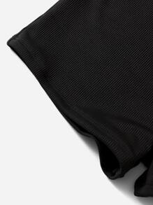 Swim Vcay Tween Girl Plain Rib Bikini Shorts - Black - View 4