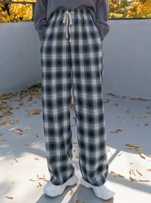 DAZY Plaid Drawstring Waist Pants - Multicolor - View 3