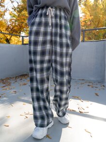 DAZY Plaid Drawstring Waist Pants - Multicolor - View 5