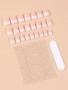 Transform Your Nails with 24pcs Short Square White French Dots Print Fake Nail & 1pc Nail File & 1sheet Tape - Multicolor - View 2