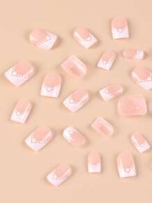 Transform Your Nails with 24pcs Short Square White French Dots Print Fake Nail & 1pc Nail File & 1sheet Tape - Multicolor - View 5