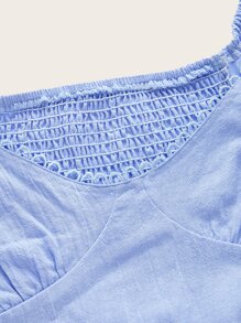 ROMWE Blusa unicolor con fruncido - Azul - Ver 3