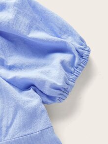 ROMWE Blusa unicolor con fruncido - Azul - Ver 4