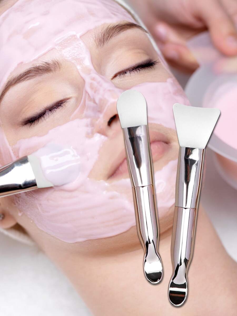 2pcs Double-Ended Facial Sheet Brush With Spoon - Gold - View 1