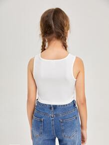 SHEIN Girls Half Button Crop Tank Top - White - View 2