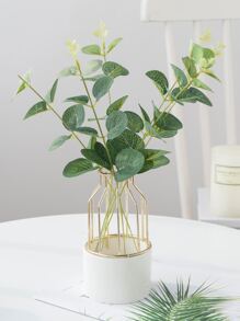 10片/30片人造桉树叶新娘捧花，塑料材质，花盆装饰，家居装饰，户外花园窗台浴室装饰，情人节和新年生日派对用品，情人节礼物 - 綠色 - 查看 1