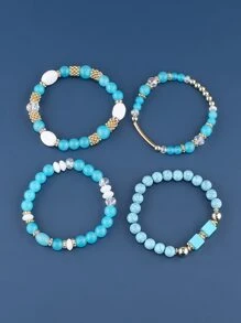 4入組極簡主義串珠手鍊4入組水晶串珠手鍊波西米亞風人造瑪瑙珍珠流蘇鍊墜飾串珠手鍊首飾禮品 - 彩色 - 查看 2