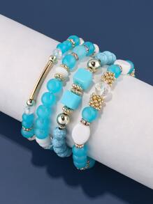 4入組極簡主義串珠手鍊4入組水晶串珠手鍊波西米亞風人造瑪瑙珍珠流蘇鍊墜飾串珠手鍊首飾禮品 - 彩色 - 查看 3