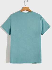 GENTILAND Men Cotton Wave And Japanese Letter Graphic Tee - Cadet Blue - View 2
