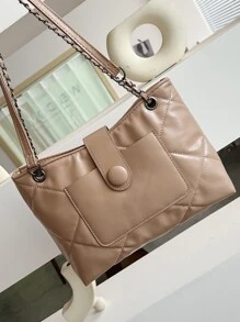 衍縫鏈條大容量托特包 - 查看 2