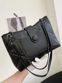 輕便商務休閒絎縫鏈條翻蓋手提包適合青少年女孩女大學生、新秀和白領人士完美的辦公室、工作、商務、通勤最佳女式工作包適合青少年女孩女大學生、新秀和白領完美適合辦公室、大學、工作、商務、通勤、戶外、旅行、郊遊 - 黑色 - 查看 1