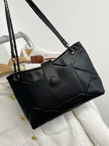 輕便商務休閒絎縫鏈條翻蓋手提包適合青少年女孩女大學生、新秀和白領人士完美的辦公室、工作、商務、通勤最佳女式工作包適合青少年女孩女大學生、新秀和白領完美適合辦公室、大學、工作、商務、通勤、戶外、旅行、郊遊 - 黑色 - 查看 2