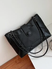 輕便商務休閒絎縫鏈條翻蓋手提包適合青少年女孩女大學生、新秀和白領人士完美的辦公室、工作、商務、通勤最佳女式工作包適合青少年女孩女大學生、新秀和白領完美適合辦公室、大學、工作、商務、通勤、戶外、旅行、郊遊 - 黑色 - 查看 5