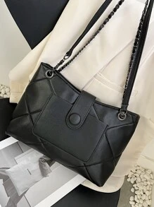 輕便商務休閒絎縫鏈條翻蓋手提包適合青少年女孩女大學生、新秀和白領人士完美的辦公室、工作、商務、通勤最佳女式工作包適合青少年女孩女大學生、新秀和白領完美適合辦公室、大學、工作、商務、通勤、戶外、旅行、郊遊 - 黑色 - 查看 7