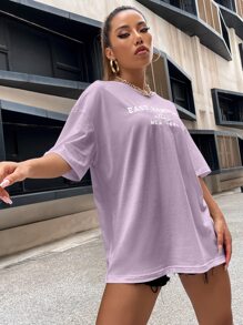 SHEIN Unity Drop Shoulder Letter Embroidery Top Graphic Tees Women Tops - Lilac Purple - View 5