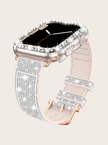 2入組女士閃亮硅膠手錶帶和雙排鑽石手錶殼套組，適用於Apple Watch Ultra/SE/9/8/7/6/5/4/3/2/1 38mm-49mm，色變效應 - 彩色 - 查看 1