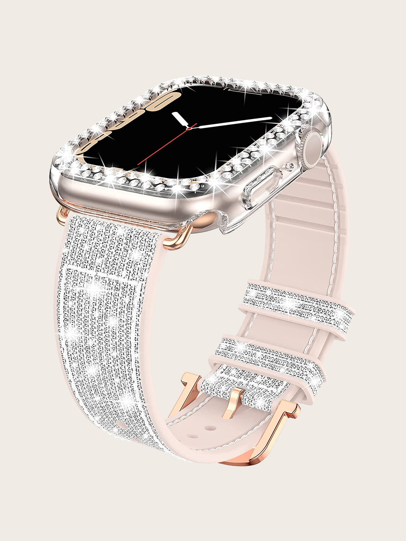 2入組女士閃亮硅膠手錶帶和雙排鑽石手錶殼套組，適用於Apple Watch Ultra/SE/9/8/7/6/5/4/3/2/1 38mm-49mm，色變效應 - 彩色 - 查看 1